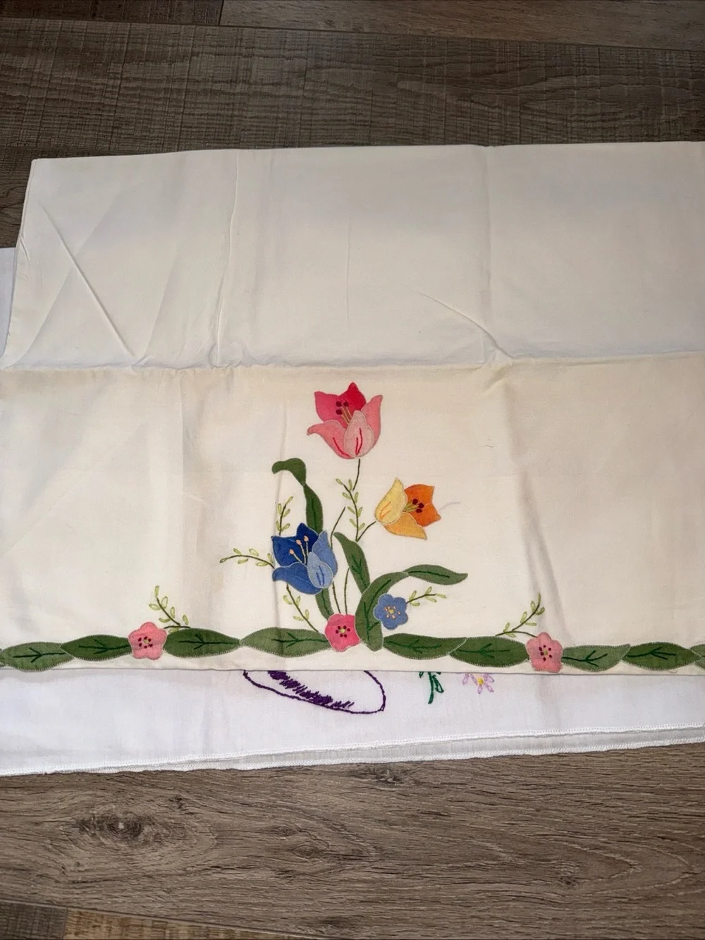 Embroidered Floral pillow cases- White with Multicolor Flowers